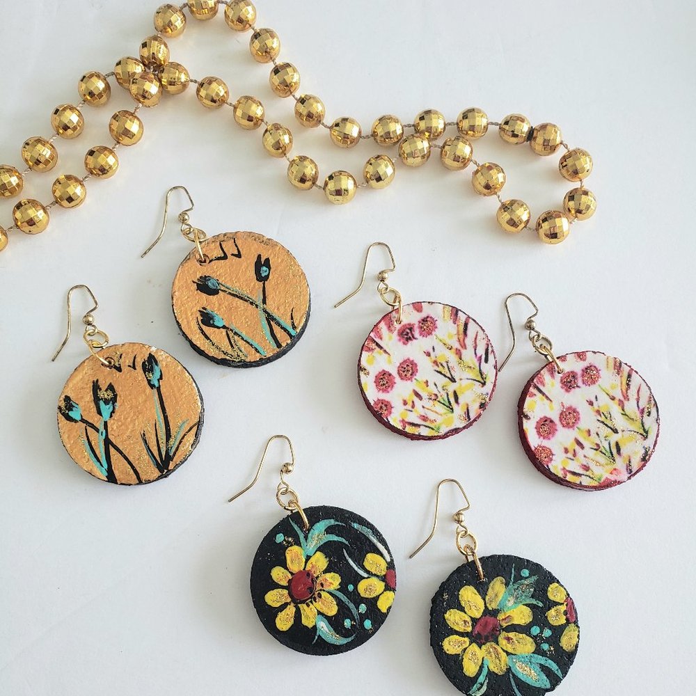 3 Pair Colorful Artist Designed Earrings